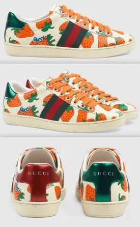 Ace Leather Sneaker with Strawberry Print