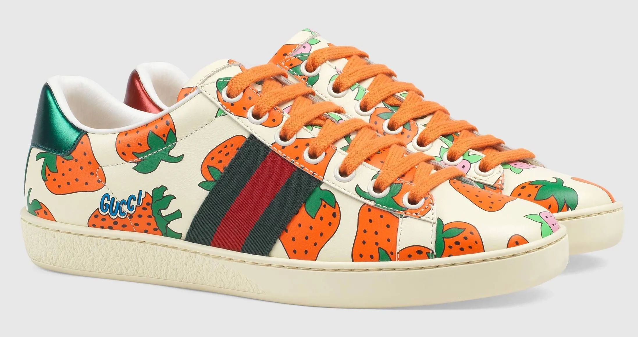 Ace Leather Sneaker with Strawberry Print