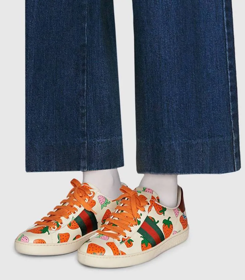 Ace Leather Sneaker with Strawberry Print