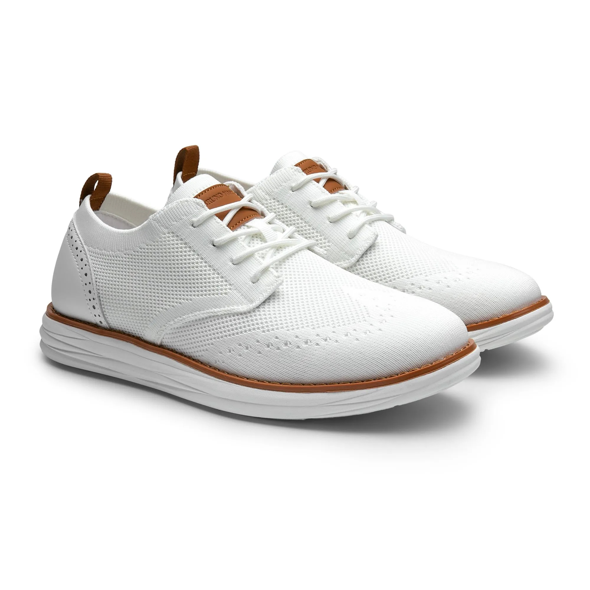 Bruno Marc Men's KnitFlex Craft Mesh Oxfords Sneakers Casual Dress Lace-Up Lightweight Walking Shoes,Size 10.5,White,SBOX2406M