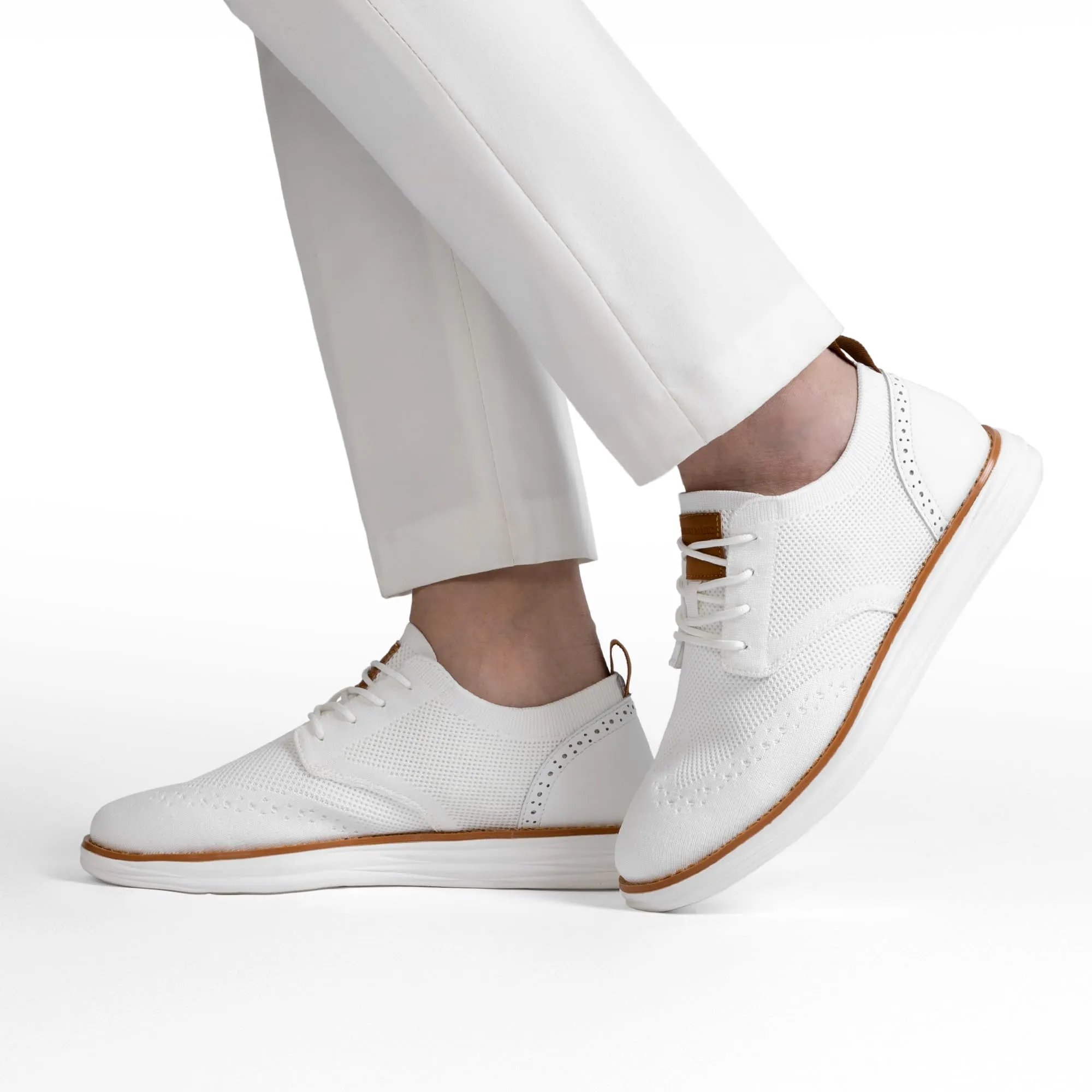 Bruno Marc Men's KnitFlex Craft Mesh Oxfords Sneakers Casual Dress Lace-Up Lightweight Walking Shoes,Size 10.5,White,SBOX2406M