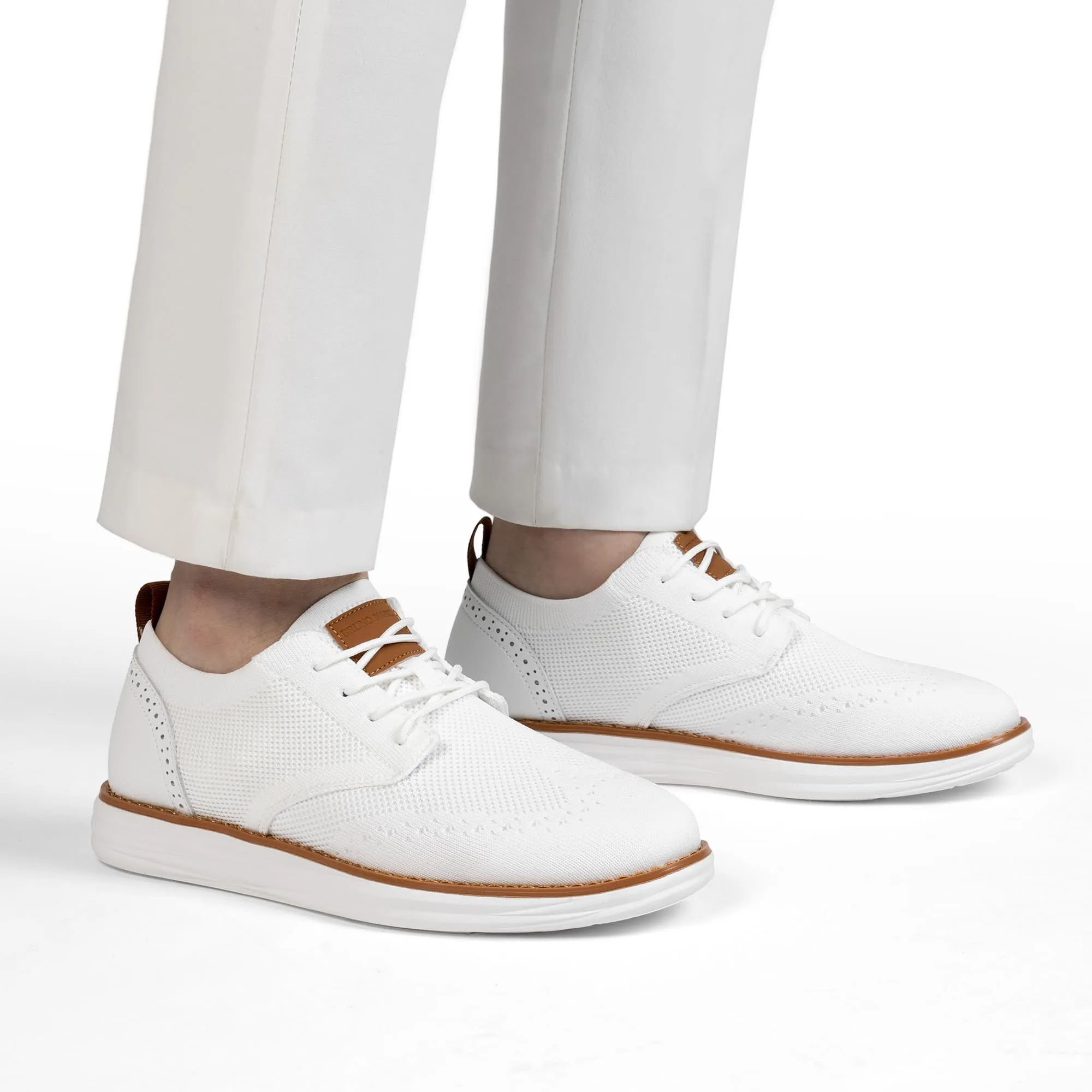 Bruno Marc Men's KnitFlex Craft Mesh Oxfords Sneakers Casual Dress Lace-Up Lightweight Walking Shoes,Size 10.5,White,SBOX2406M