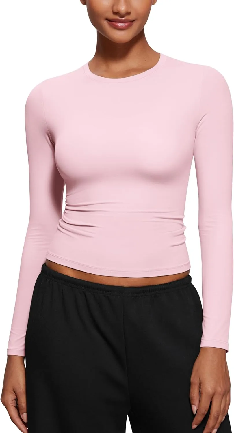 CRZ YOGA Softembrace Long Sleeve Shirts for Women Soft Crew Neck Fall Basic Tight Tops Fitted Casual Going Out T-Shirts
