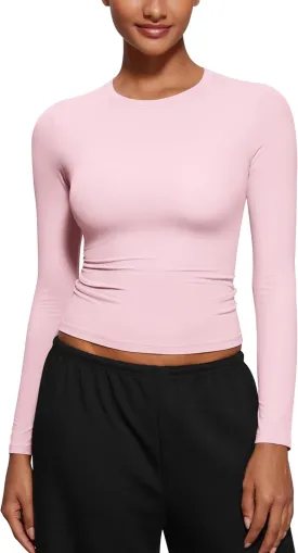 CRZ YOGA Softembrace Long Sleeve Shirts for Women Soft Crew Neck Fall Basic Tight Tops Fitted Casual Going Out T-Shirts