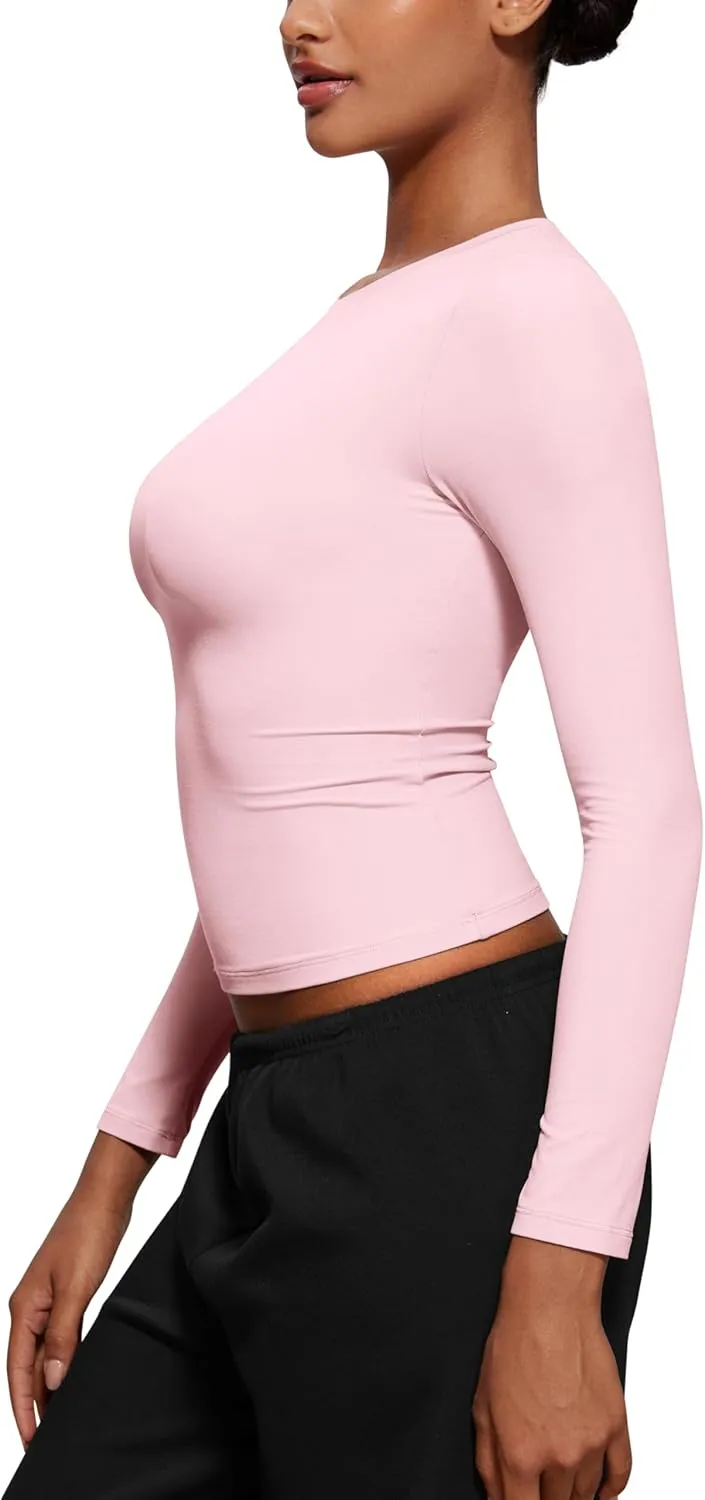 CRZ YOGA Softembrace Long Sleeve Shirts for Women Soft Crew Neck Fall Basic Tight Tops Fitted Casual Going Out T-Shirts