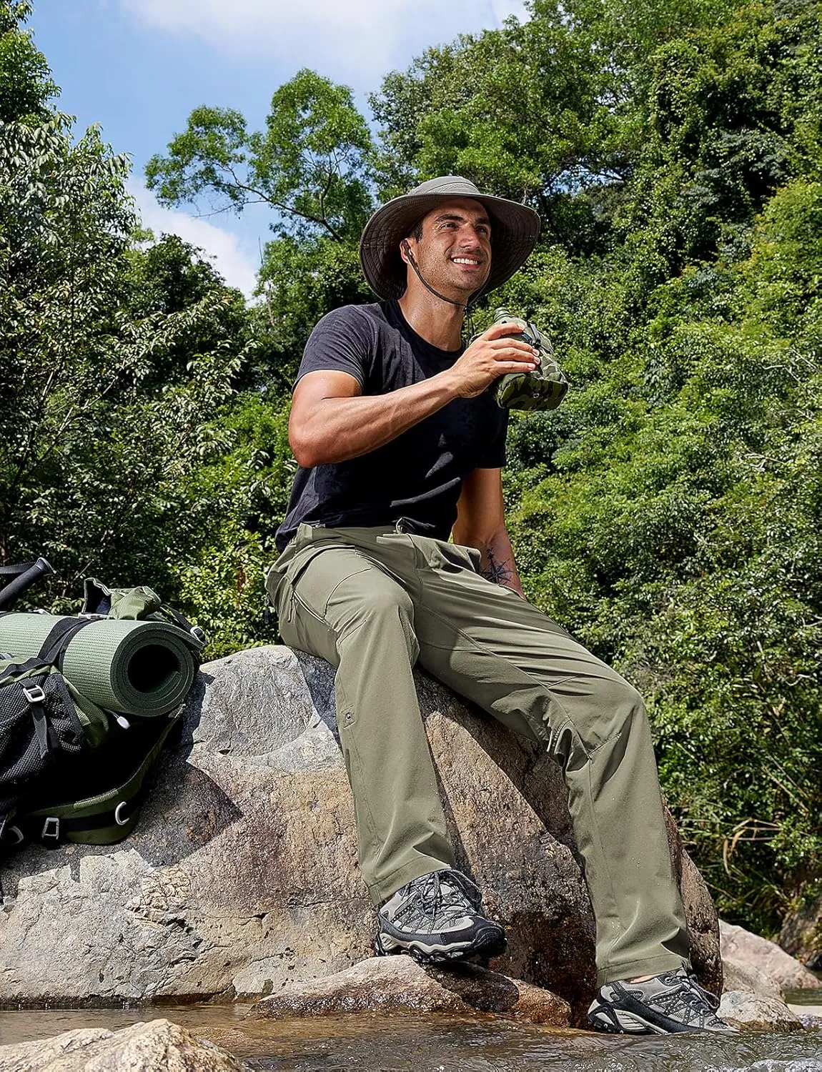Cycorld Men's-Hiking-Pants-Lightweight-Water-Resistant-Quick-Dry Stretch for Travel Camping Fishing Outdoor