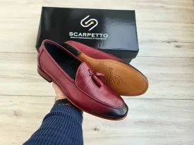 Frangiato Croco Burgundy Men's Genuine Leather Loafers - Leather Sole