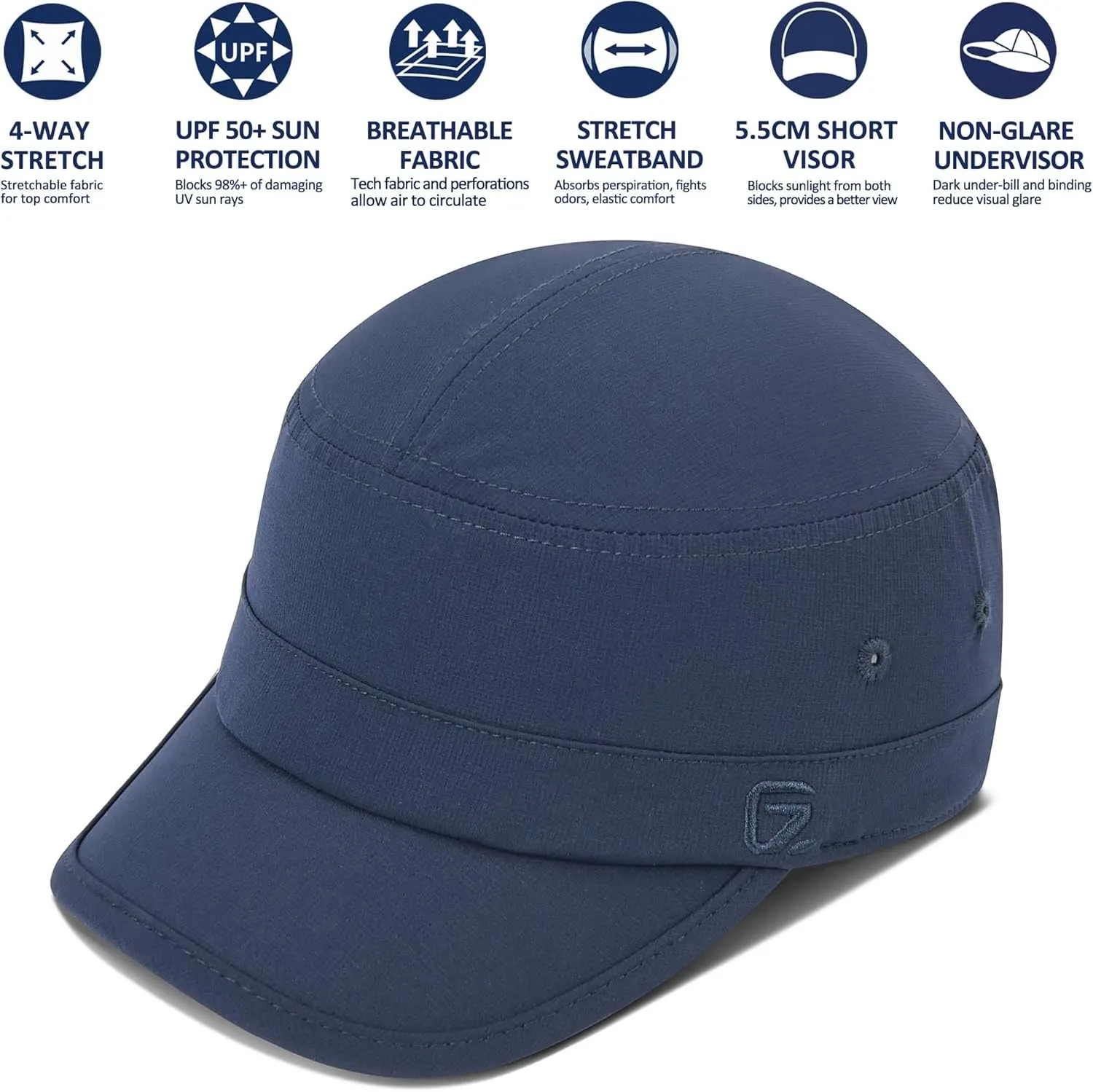 GADIEMKENSD Stretch Army Cap Cadet Military Hats Flat Top Baseball Cap Short Bill Breathable