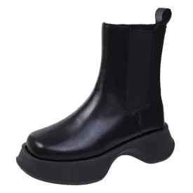 Leather Platform Ankle Boots with Side Zipper