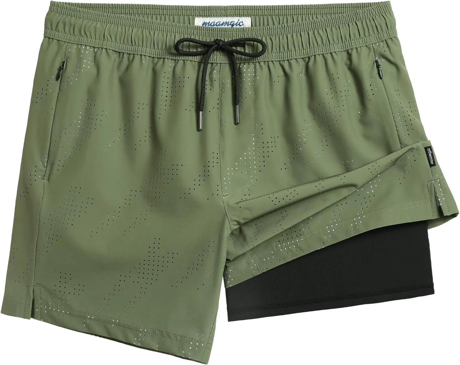 maamgic Mens Swim Trunks with Compression Liner 5 Inch Inseam Quick Dry Board Shorts with Zipper Pockets Swimming Shorts