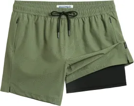 maamgic Mens Swim Trunks with Compression Liner 5 Inch Inseam Quick Dry Board Shorts with Zipper Pockets Swimming Shorts