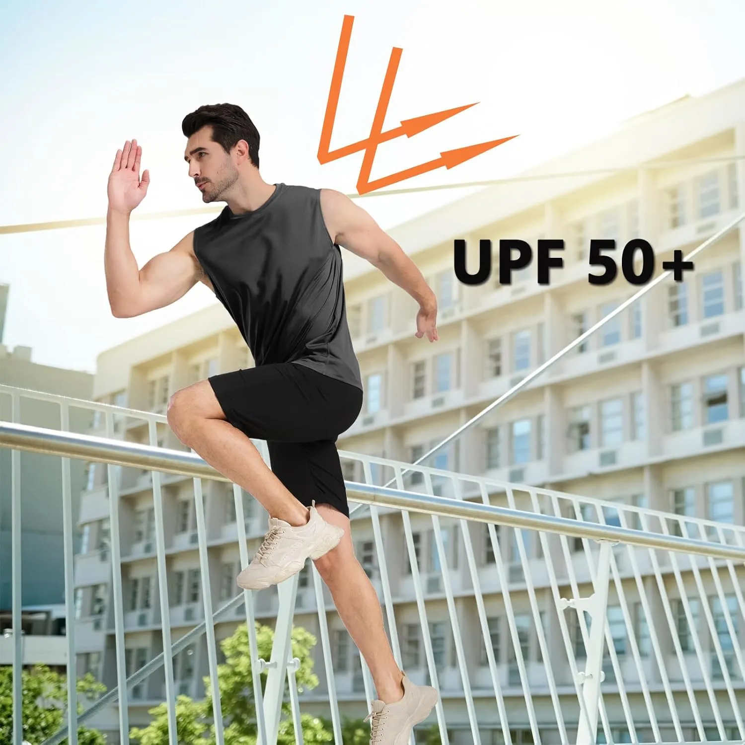 Men's Sleeveless UPF 50  Swim Shirts Quick Dry Workout Tank Top UV Protection Running Gym Muscle T Shirts