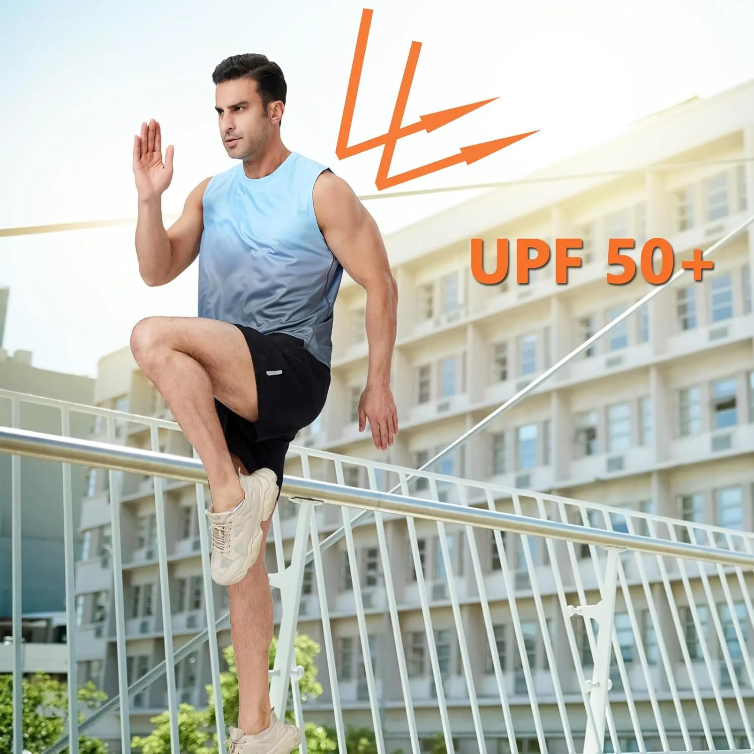 Men's Sleeveless UPF 50  Swim Shirts Quick Dry Workout Tank Top UV Protection Running Gym Muscle T Shirts