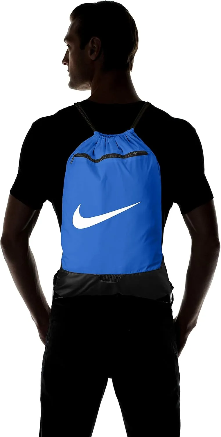 Nike Brasilia Training Gymsack, Drawstring Backpack with Zipper Pocket and Reinforced Bottom, Game Royal/Game Royal/White