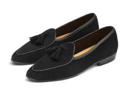 Sagan Classic Tassel Loafers in Obsidian Black Asteria Suede