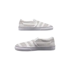 So#33 Men's Slip On Sneakers, beige with white stripe print