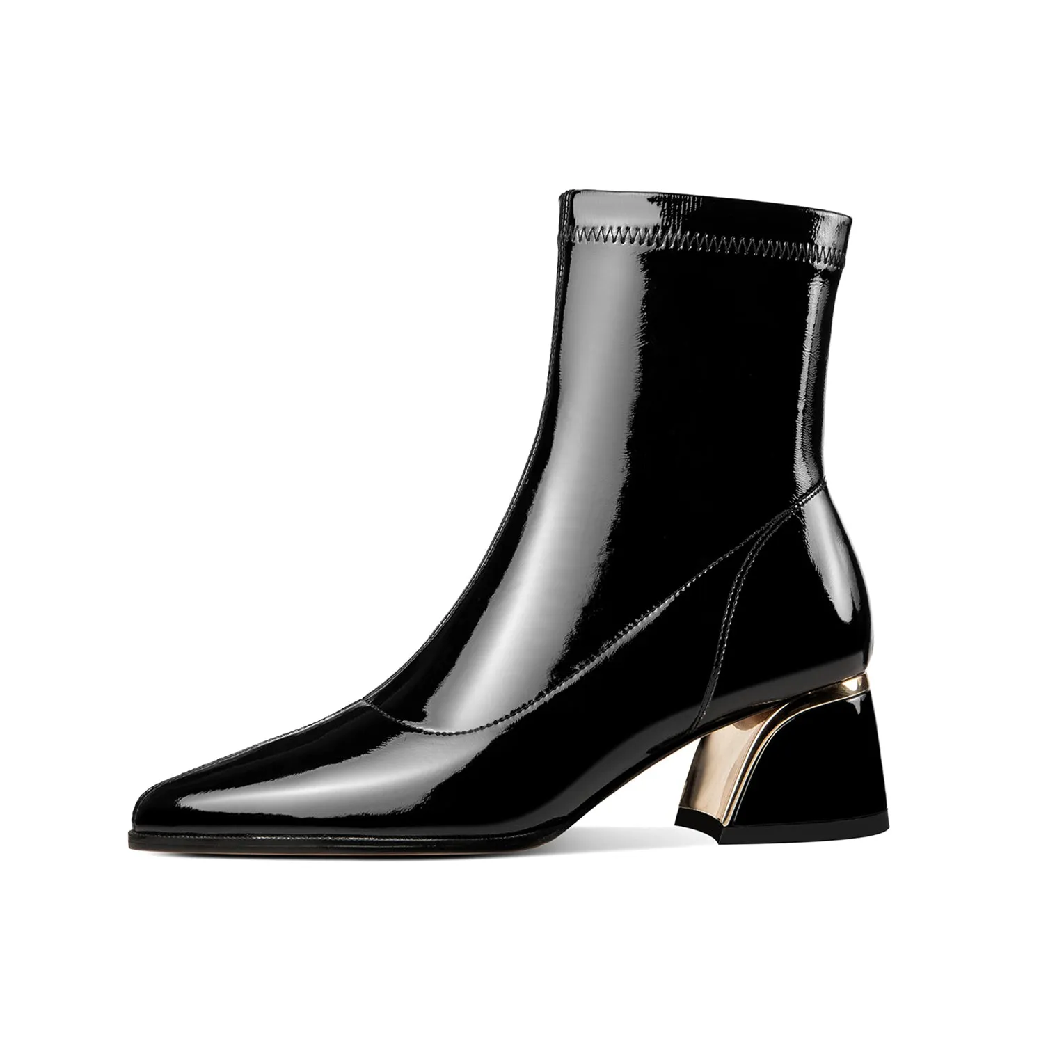 TinaCus Women's Pointed Toe Patent Leather Handmade Side Zip Chunky Heel Boots