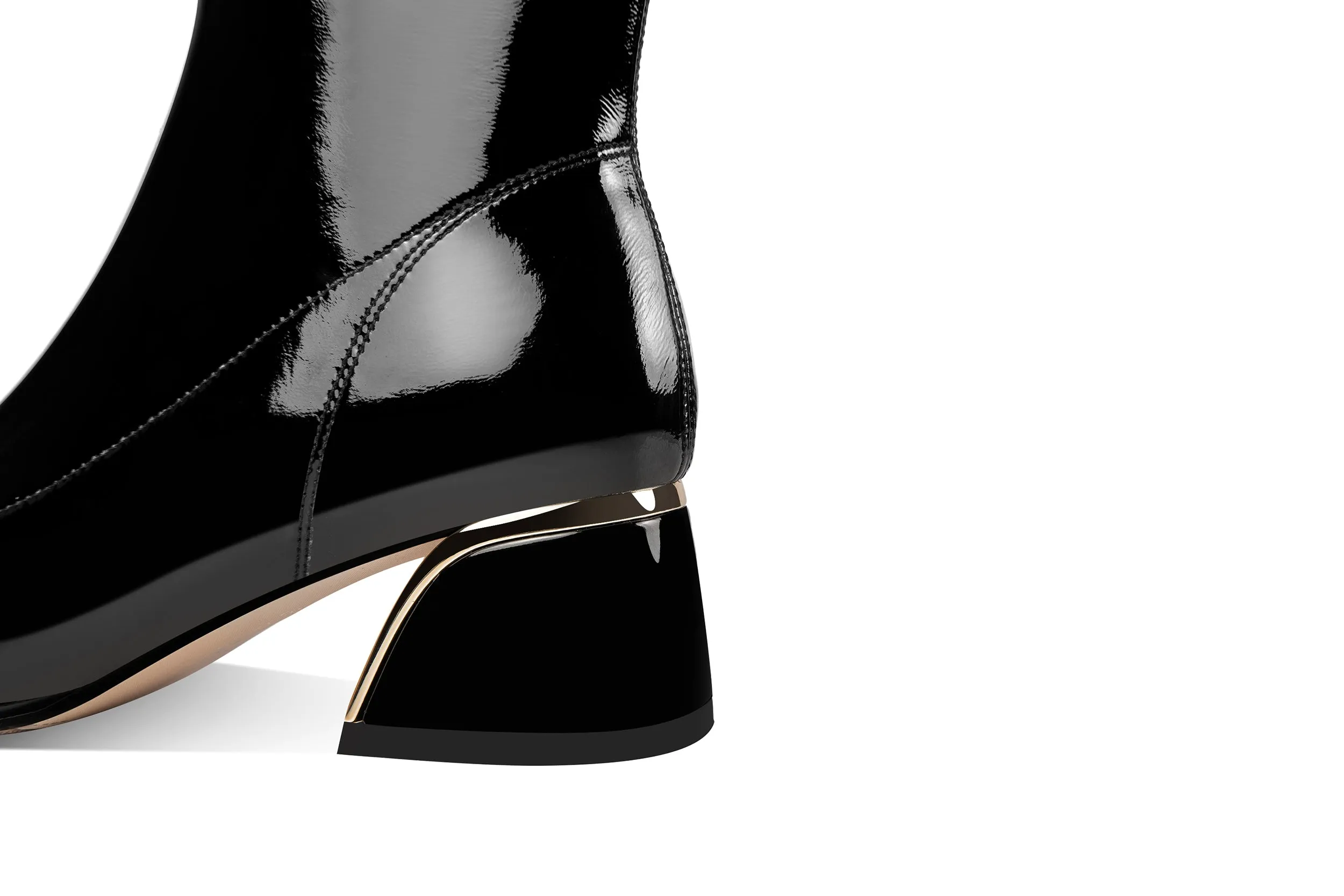TinaCus Women's Pointed Toe Patent Leather Handmade Side Zip Chunky Heel Boots