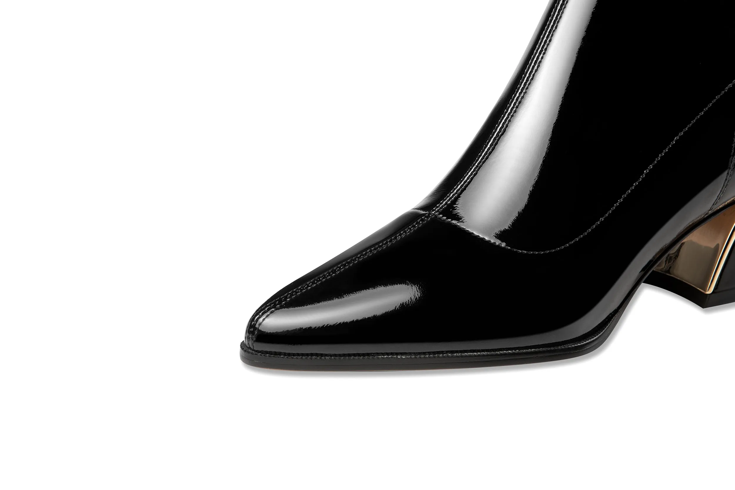 TinaCus Women's Pointed Toe Patent Leather Handmade Side Zip Chunky Heel Boots