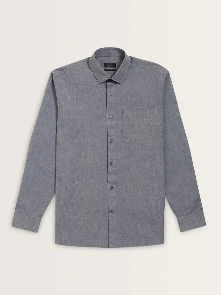 WES Formals Navy Solid Relaxed-Fit Shirt