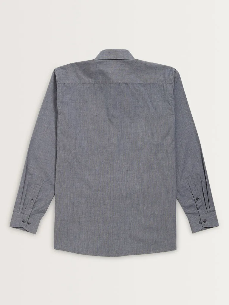 WES Formals Navy Solid Relaxed-Fit Shirt