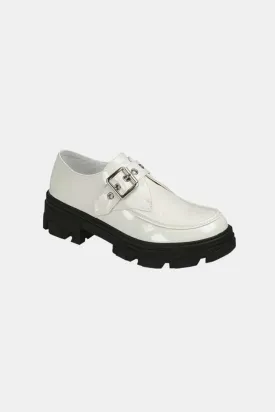White Lug Sole Buckled Platform Loafers