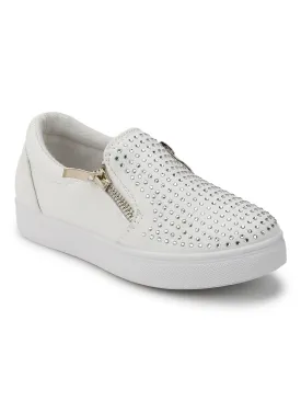 White PU Chained Slip-on Mini Sneakers