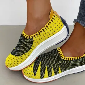 Women's lightweight breathable fly knit sneakers flat slip on comfort walking shoes